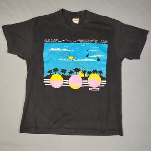 Vintage McGregor Calif Surfs Up T-Shirt Mens Medium Black Single Stitch 1992 USA